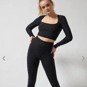 NWT Adam Selman Sport Crystal Embellishments Long Sleeve Crop Top S